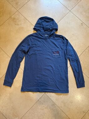 Vineyard Vines Navy Logo Long-Sleeve Hooded Pocket Tee